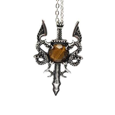 Natural Tiger Eye Dragon Sword Pendant Necklace