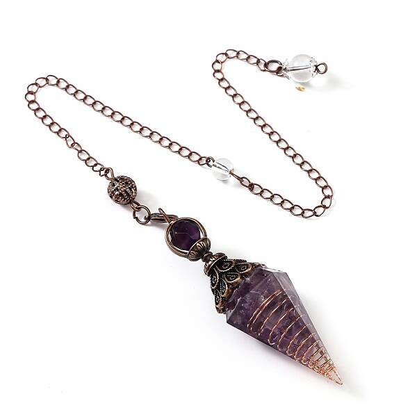 Natural Amethyst & Resin Hexagonal Pointed Dowsing Pendulums