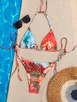 Two-Piece Set Women's Plants Print Bikini Set, Casual Fashion Chic Swimsuit Set for Beach Holiday Vacation, Ladies Swimwear f...