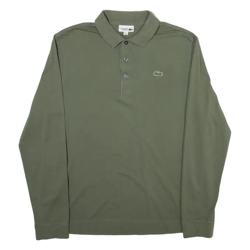LACOSTE Mens Polo Shirt Green Long Sleeve L