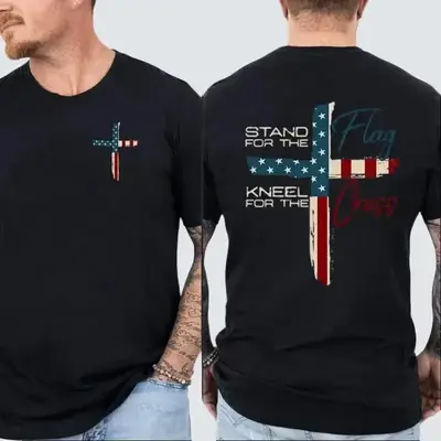 Patriotic Christian Faith T-Shirt – Stand for Flag Kneel for Cross Religious Shirt | American Pride Cross Design Tee for Me...