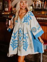 Floral Boho Style Casual Dress, Western Wear Women & Bohemian Music Festival Vacation Casual Dress, Sweet Duet Floral Babydol...