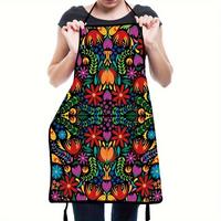 Mexican Folk Style Flowers Apron, 1 Count Breathable Polyester Apron, Sleeveless Kitchen Apron, Gift for Daughter & Mother &...