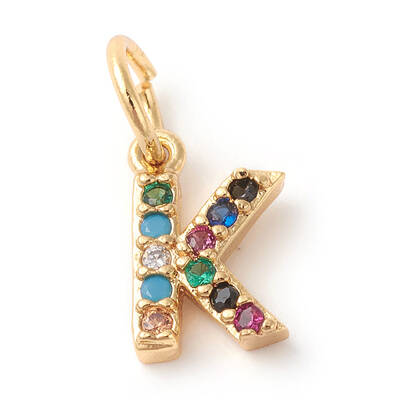 Brass Micro Pave Colorful Cubic Zirconia Charms