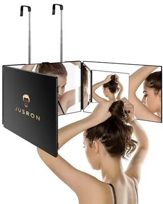 JUSRON 3 Way Mirror for Self Hair Cutting, 360 Trifold Barber Mirrors 3 Sided Makeup Mirror to See Back of Head, Used for Hai...