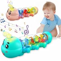 Crawling Sensory Toy, Cute Caterpillar Design Tummy Time infant Toy with Light & Music, Early Educational Alphabets and Numbe...