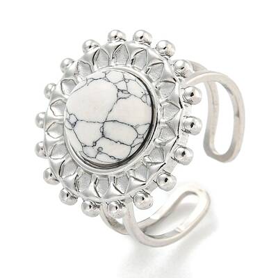 304 Stainless Steel Synthetic Turquoise Cuff Rings