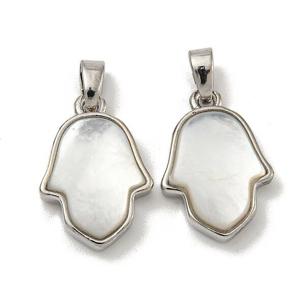 Rack Plating Brass Pave Natural White Shell Pendants