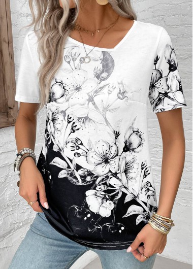 Modlily Black Lightweight Floral Print Short Sleeve T Shirt - XL