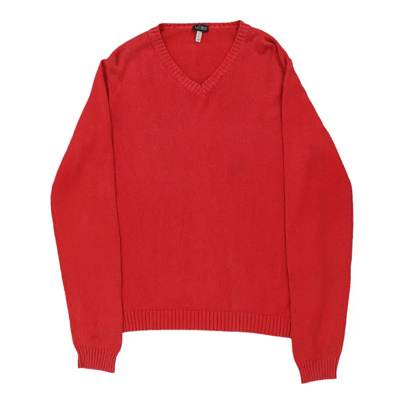 Armani Jeans V-neck Jumper - Large Red Cotton | Size: large