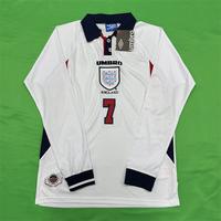 UMBRO 1998 FIFA World Cup England Red and White Home No. 7 David Beckham Long Sleeve Soccer Jersey Quick Drying