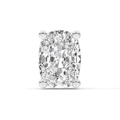 Certified Lab Grown Four Prong Elongated Cushion Cut Single Diamond Stud Earring | 14K White Gold 2 ct. tw.