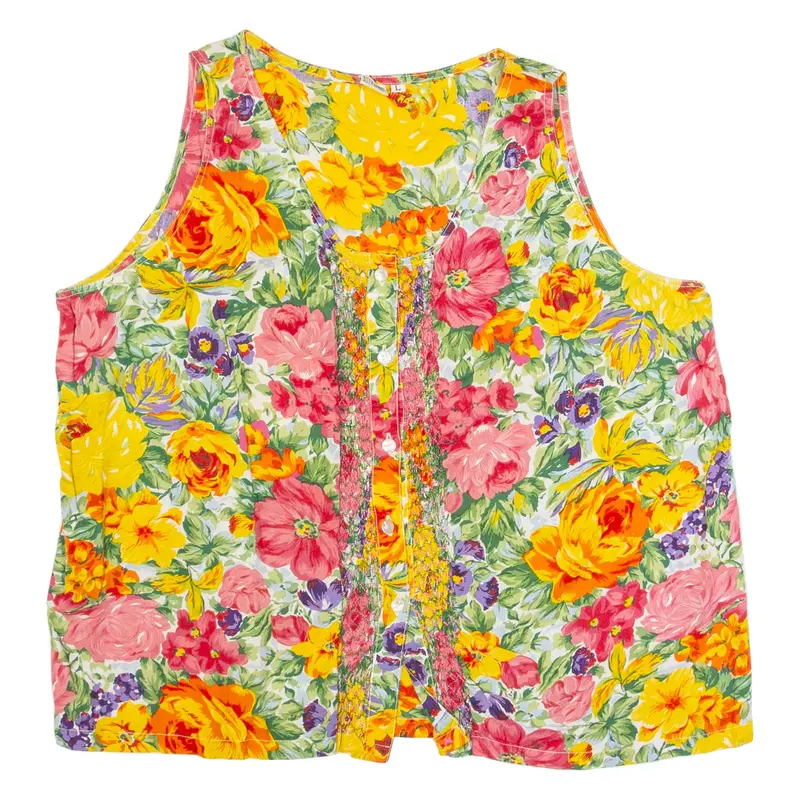 Womens Printed Vest Yellow Sleeveless Viscose Floral L