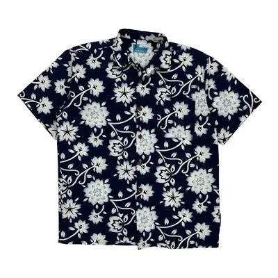Bolt Floral Hawaiian Shirt - Medium Blue Cotton