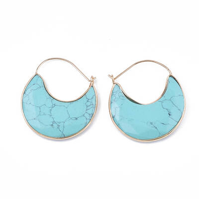 Synthetic Turquoise Crescent Moon Dangle Hoop Earrings