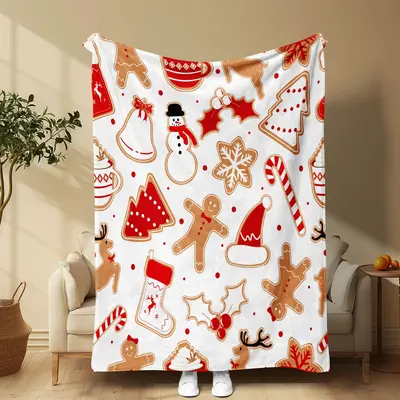 Christmas Themed Blanket, 1 Count Soft Comfortable Warm Nap Throw Blanket, Air-conditioned Room Blanket for Home Office Trav...