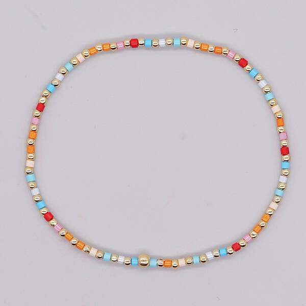 Bohemian Style Rainbow Glass & Brass Beaded Handmade Fashion Women's Bracelet