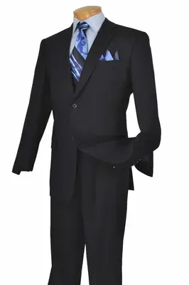 Modern Fit Two Button Men's Poplin Suit - Navy Blue
