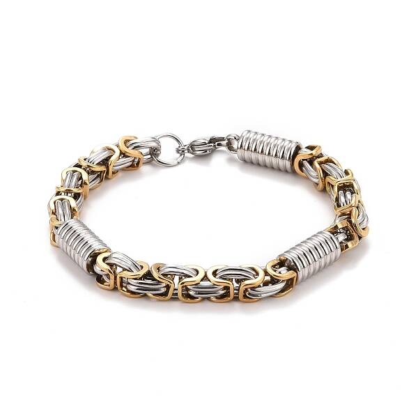 Ion Plating(IP) 304 Stainless Steel Column Links Bracelet with Byzantine Chains for Men