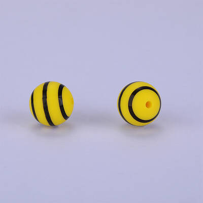Printed Round with Stripe Pattern Silicone Focal Beads