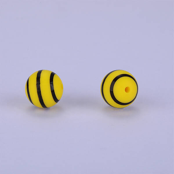 Printed Round with Stripe Pattern Silicone Focal Beads