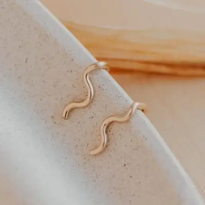 Tiny Wave Ear Climbers by Hello Adorn - Lightweight Design - Backless - Flatback Earring