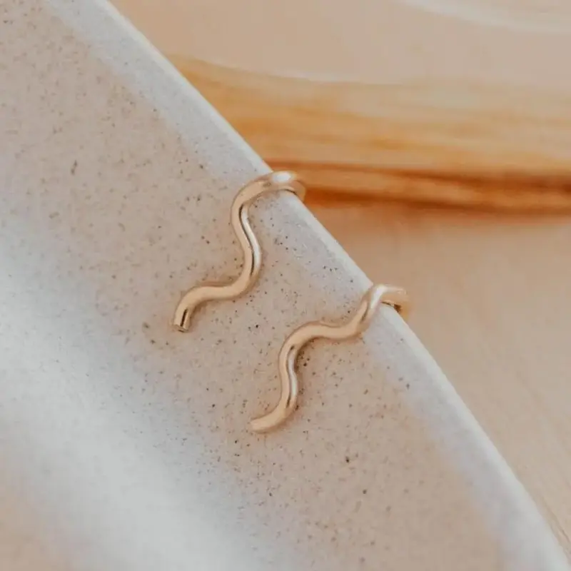Tiny Wave Ear Climbers by Hello Adorn - Lightweight Design - Backless - Flatback Earring