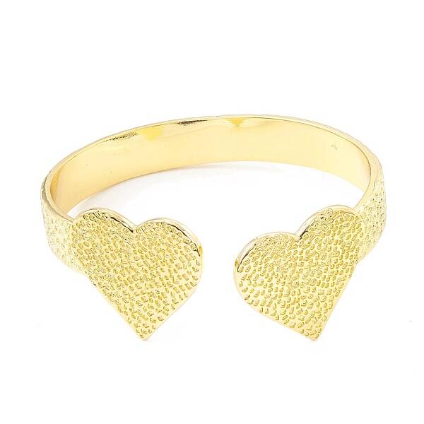 Rack Plating Brass Double Heart Open Cuff Bangle for Women