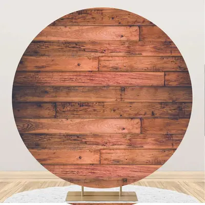 Red Brown Rural Wood Plank Round Birthday Backdrop - Aperturee