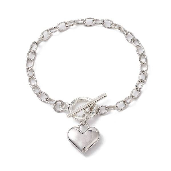 Alloy Heart Charm Bracelet with Cable Chains