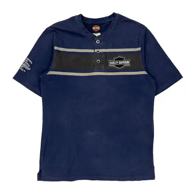Harley Davidson Graphic T-Shirt - Large Blue Cotton