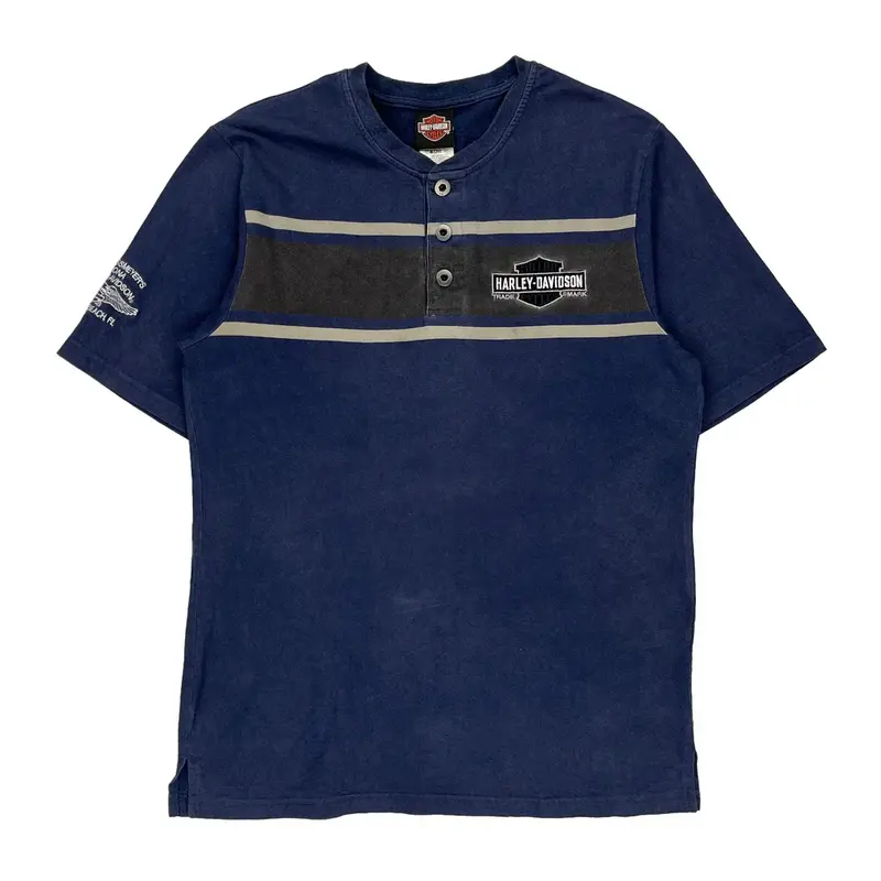 Harley Davidson Graphic T-Shirt - Large Blue Cotton