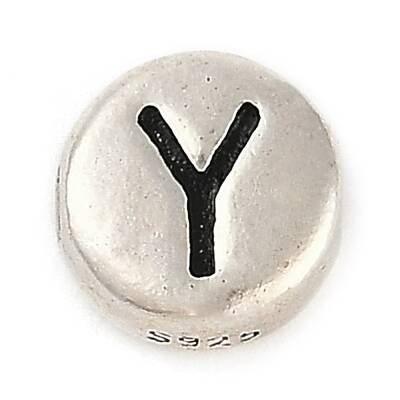 925 Sterling Silver Flat Round with Letter Beads