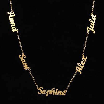 AS025 For Mother's Day Multiple Names Custom Cut Necklace Personalized Gift Stainless Steel Letter Necklace  Anniversary