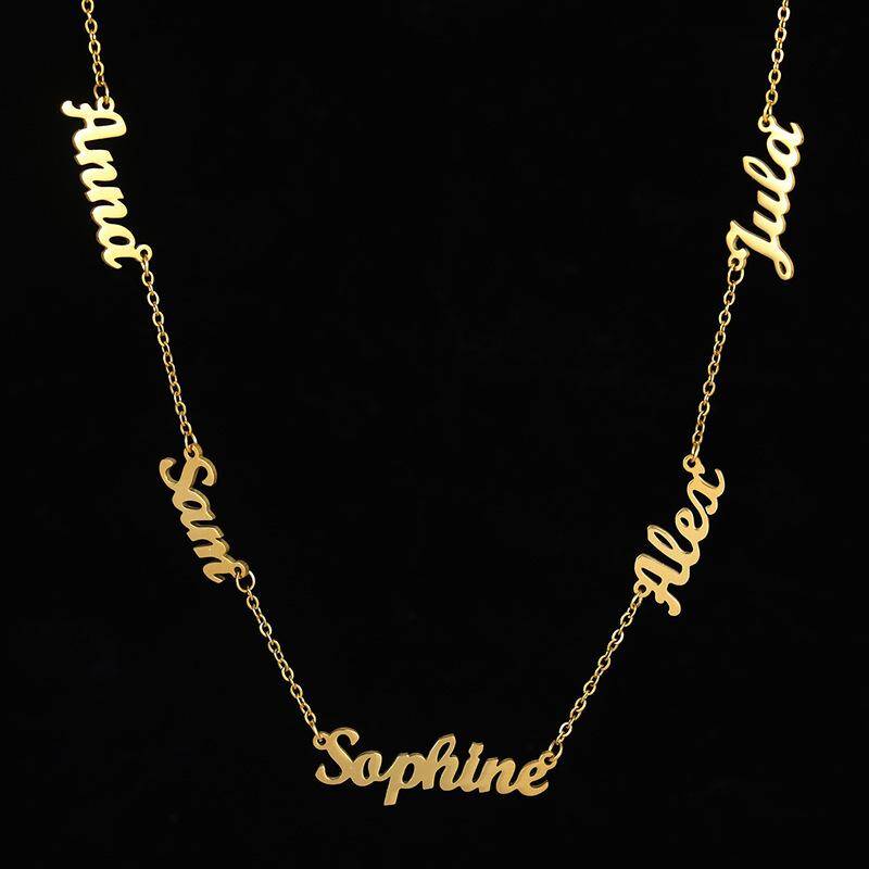 AS025 For Mother's Day Multiple Names Custom Cut Necklace Personalized Gift Stainless Steel Letter Necklace  Anniversary