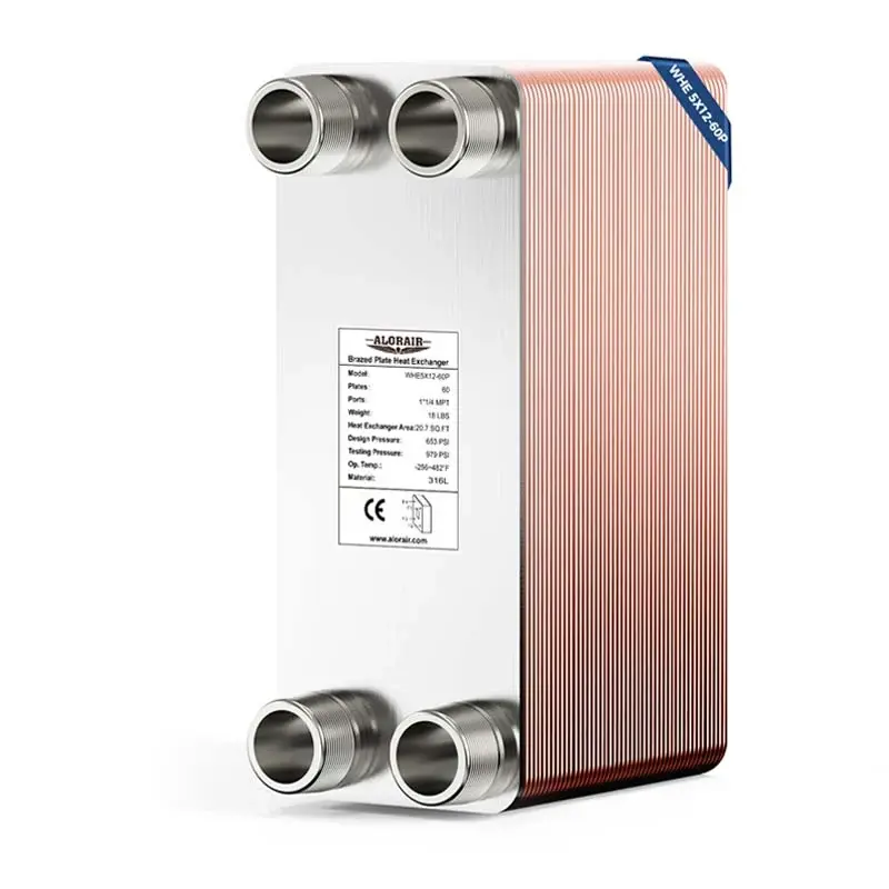 ALORAIR 5x12 Heat Exchanger with 1-1/4 MPT Port,316L Stainless Steel Water to Water Brazed Plate Heat Exchanger for Floor ...