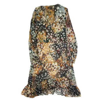 MASSIMO DUTTI Womens Wrap Dress Brown Animal Print Long Sleeve Knee Length M
