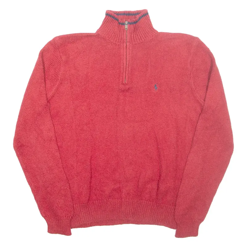 POLO RALPH LAUREN Mens Jumper Red 1/4 Zip Chunky Knit M