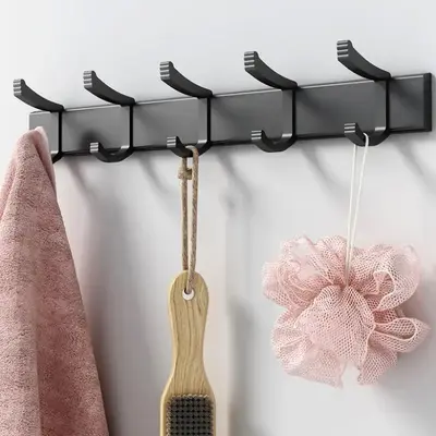 2-Layer Storage Hook, 1 Count Wall Mounted Coat Hooks, Heavy Duty, Metal Coat Hook Rail for Coat Hat Towel Purse Robes Mudroo...
