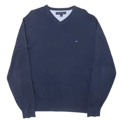 TOMMY HILFIGER Mens Jumper Black V-Neck Tight Knit L