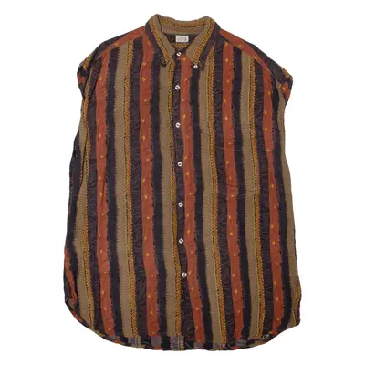 Mens Shirt Brown Viscose Striped Sleeveless L
