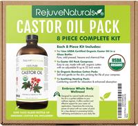 Castor Oil Pack for Liver & Detoxification + Overall Well-being - 8 Piece Complete Kit. Includes 16oz Glass Bottle of Organic...