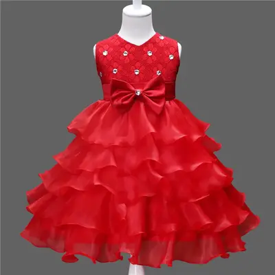Christmas Dress for Girls Birthday Party Princess Dress Sleeveless Elegant Tulle Tutu Gown Red Color New Year Evening Prom Dr...