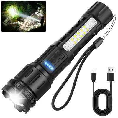Strong Flashlight Highlight - Rechargeable & Adjustable Brightness LED Flashlight with 7 Modes, IPX4 Waterproof, Robust Handh...