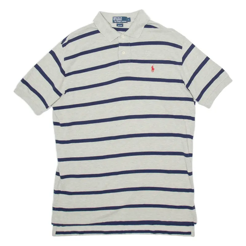 POLO RALPH LAUREN Mens Polo Shirt Grey Striped L