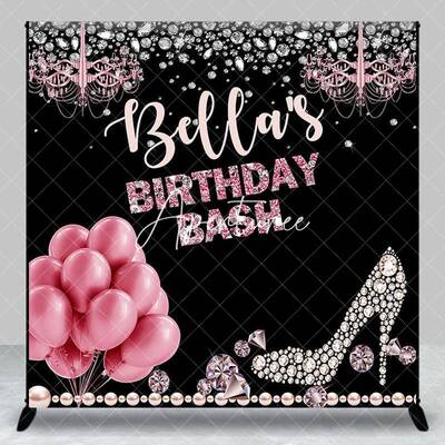Aperturee Pink Balloon Diamonds Custom Name Birthday Backdrop, 3X3FT(1X1M), 15 USD, custom birthday backdrops, DZAH0B421-O