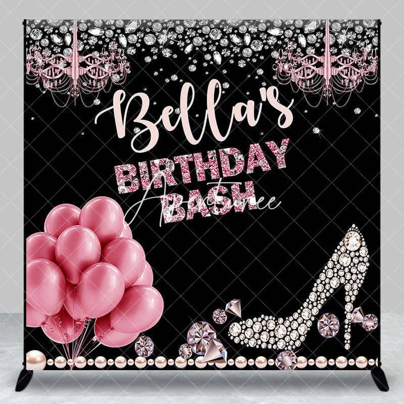 Aperturee Pink Balloon Diamonds Custom Name Birthday Backdrop, 3X3FT(1X1M), 15 USD, custom birthday backdrops, DZAH0B421-O
