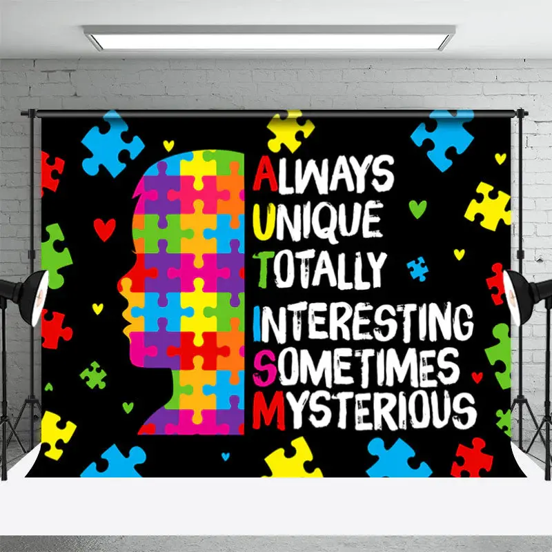 Always Unique Colored Puzzle Black Autism Backdrop - Aperturee