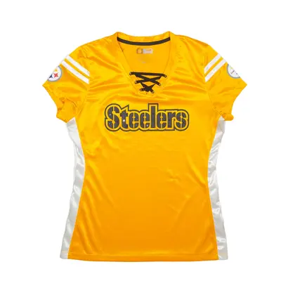 NFL Pittsburgh Steelers Rhinestone USA Jersey Yellow V-Neck Nylon Short Sleeve Womens S
