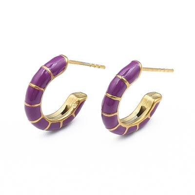 Enamel C-shape Stud Earrings